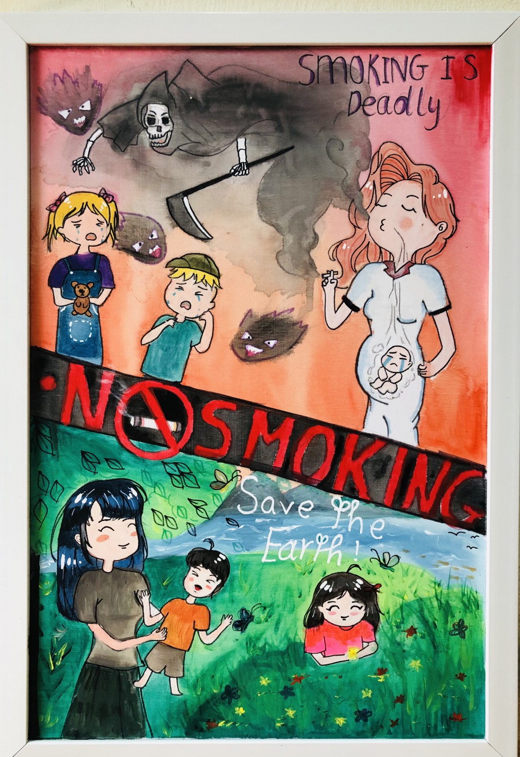 Cuộc thi vẽ tranh phòng chống tác hại của thuốc lá với chủ đề Thế giới  không khói thuốc  SmokeFree word  THCS Đồng Mai